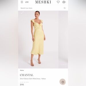 Meshki Chantal Short Sleeve Satin Midi Dress - Yellow - size small